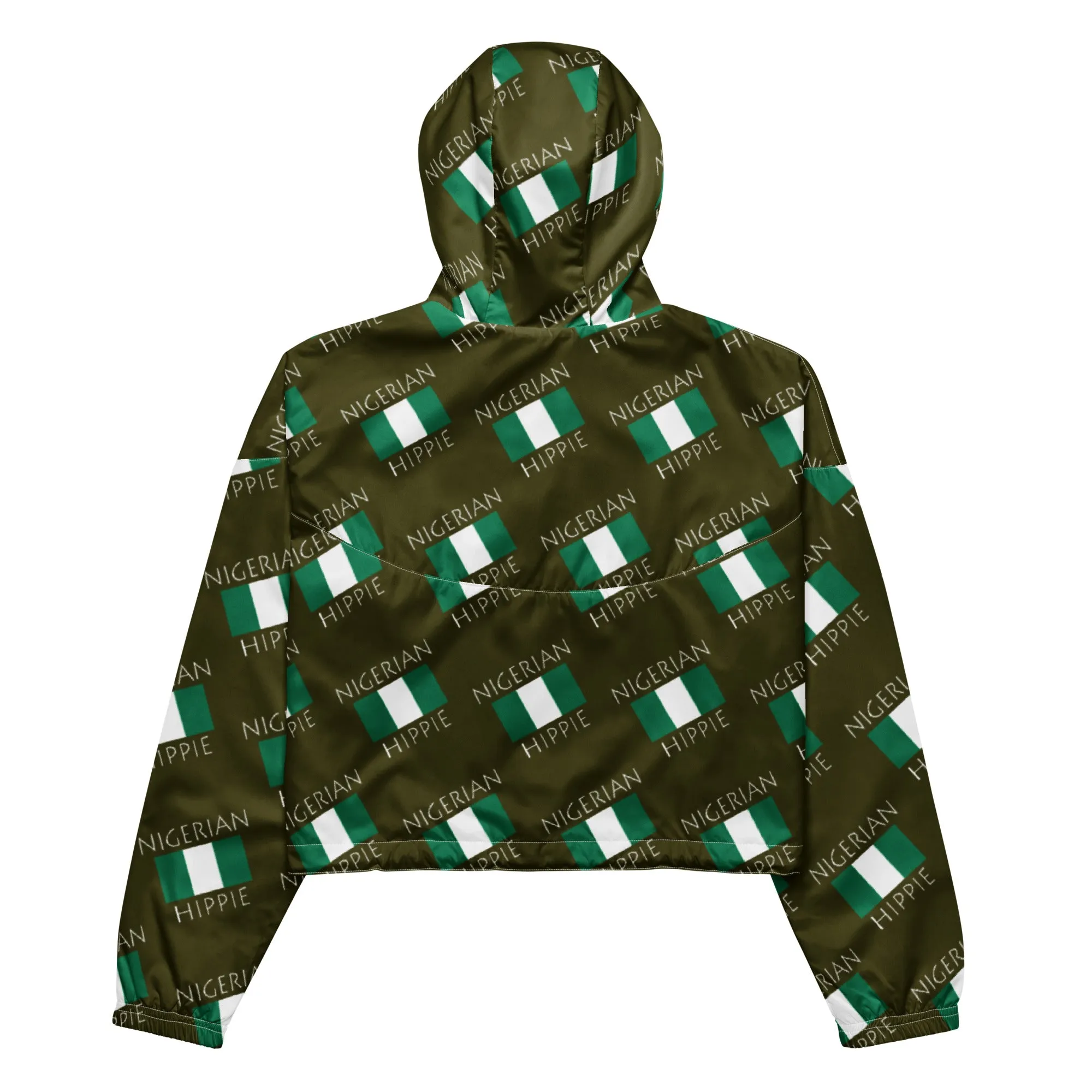 Nigerian Flag Hippie Women’s Stylish cropped half-zip windbreaker