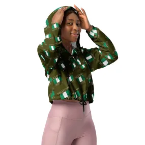 Nigerian Flag Hippie Women’s Stylish cropped half-zip windbreaker