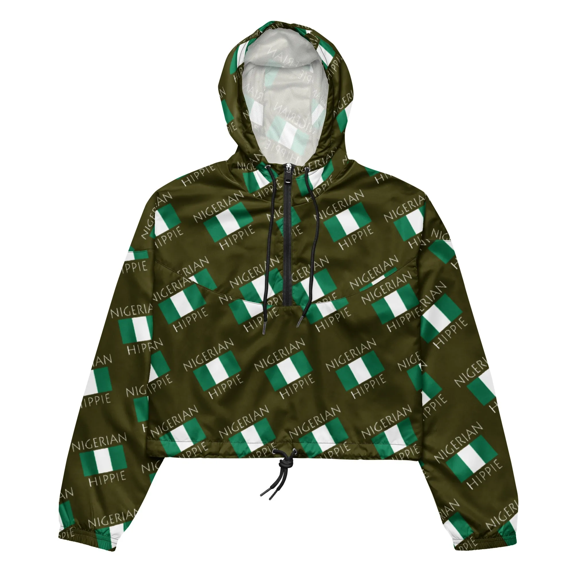 Nigerian Flag Hippie Women’s Stylish cropped half-zip windbreaker