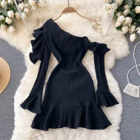 Off-the-shoulder Ruffled Flared Sleeve Dress