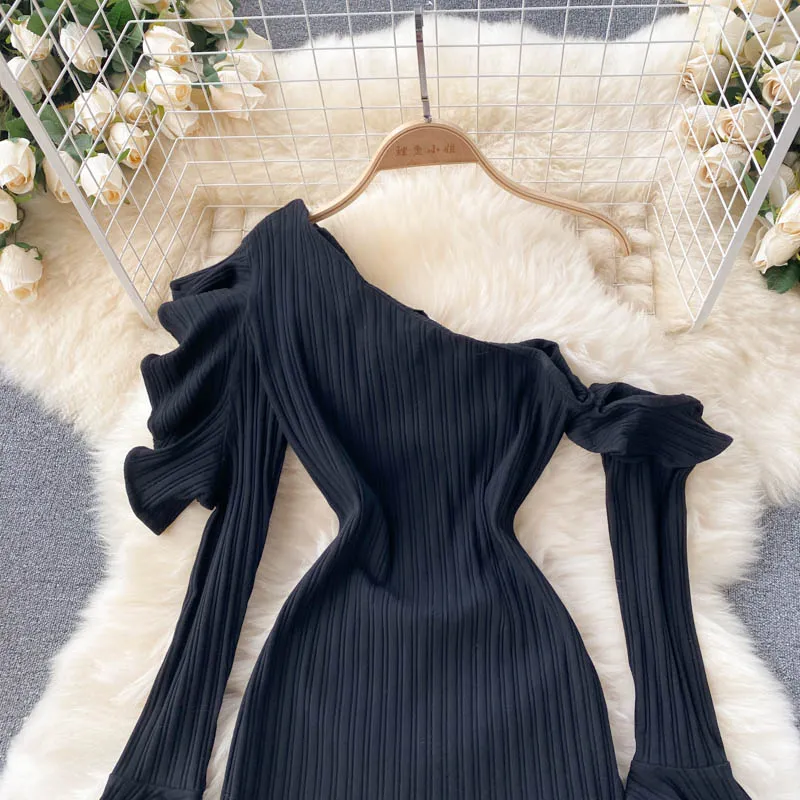 Off-the-shoulder Ruffled Flared Sleeve Dress