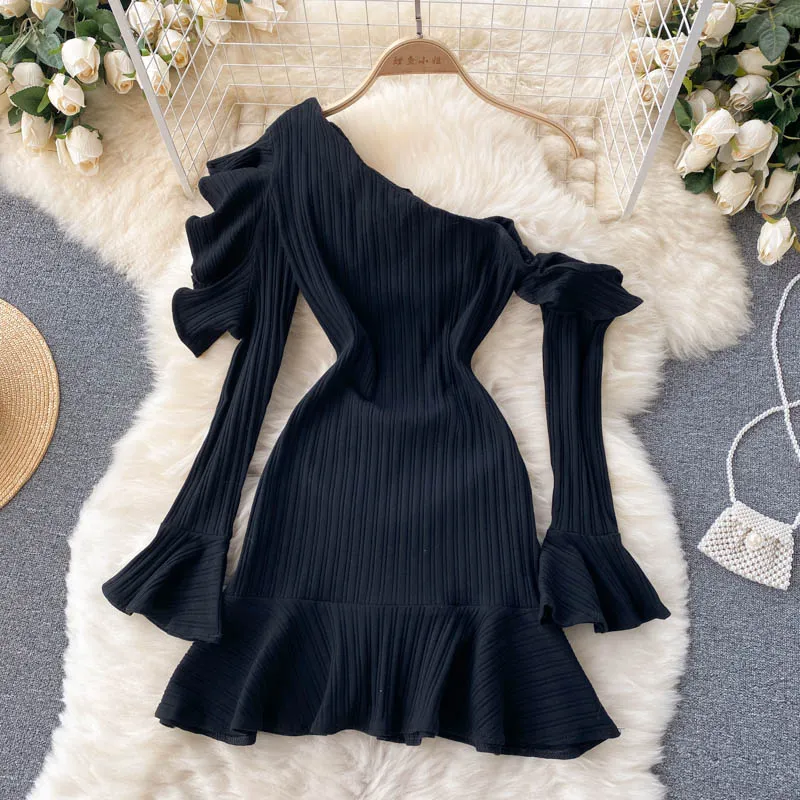 Off-the-shoulder Ruffled Flared Sleeve Dress
