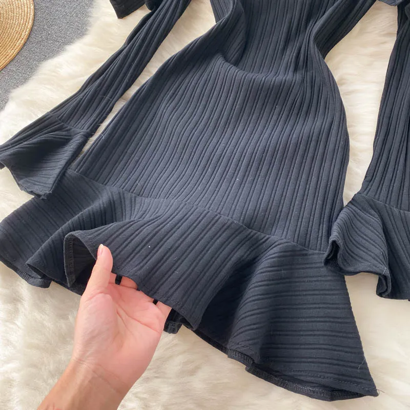 Off-the-shoulder Ruffled Flared Sleeve Dress