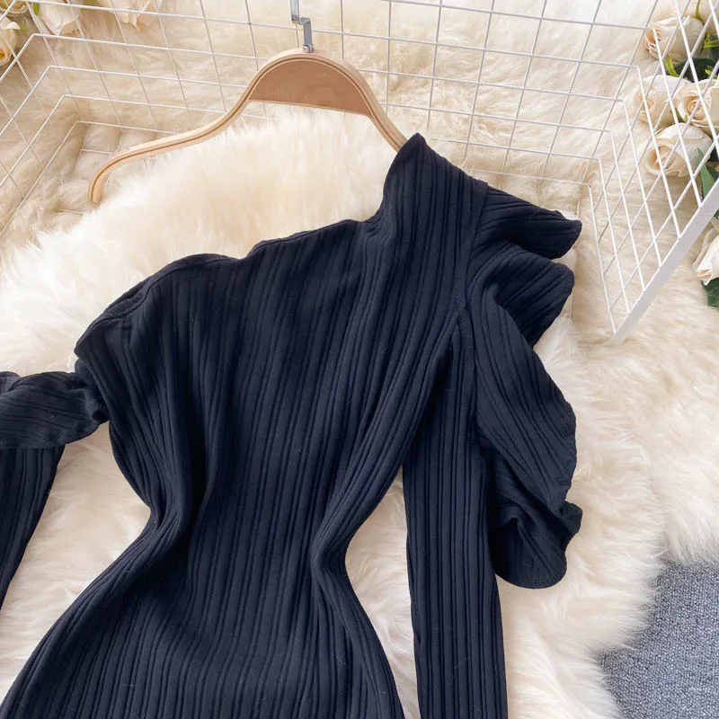Off-the-shoulder Ruffled Flared Sleeve Dress