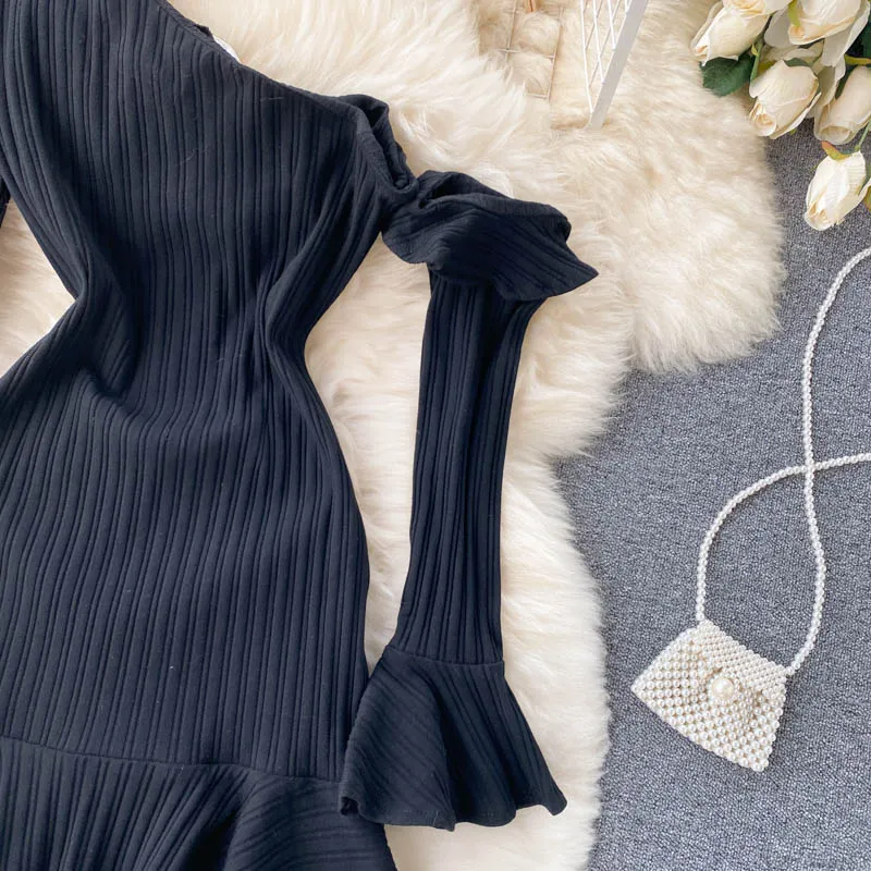 Off-the-shoulder Ruffled Flared Sleeve Dress