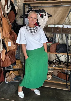OLGA DE POLGA MILWAUKEE FIESTA SKIRT - EMERALD GREEN LINEN
