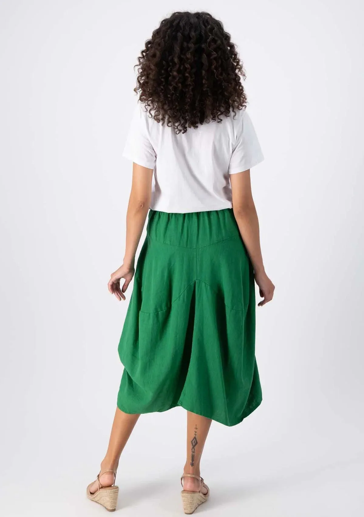 OLGA DE POLGA MILWAUKEE FIESTA SKIRT - EMERALD GREEN LINEN