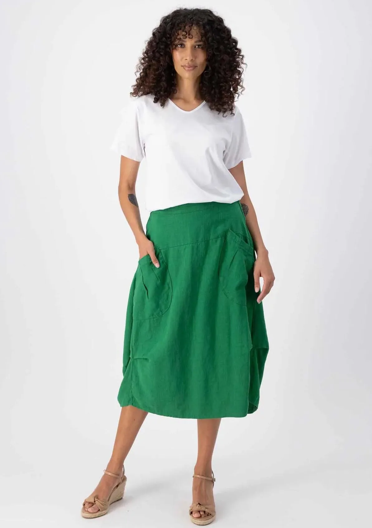 OLGA DE POLGA MILWAUKEE FIESTA SKIRT - EMERALD GREEN LINEN
