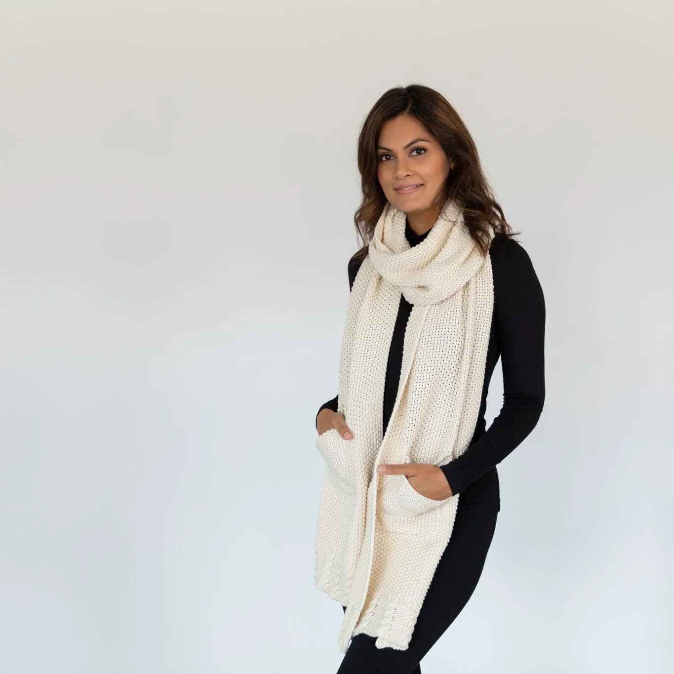 Organic Cotton Knit Scarf with Pockets