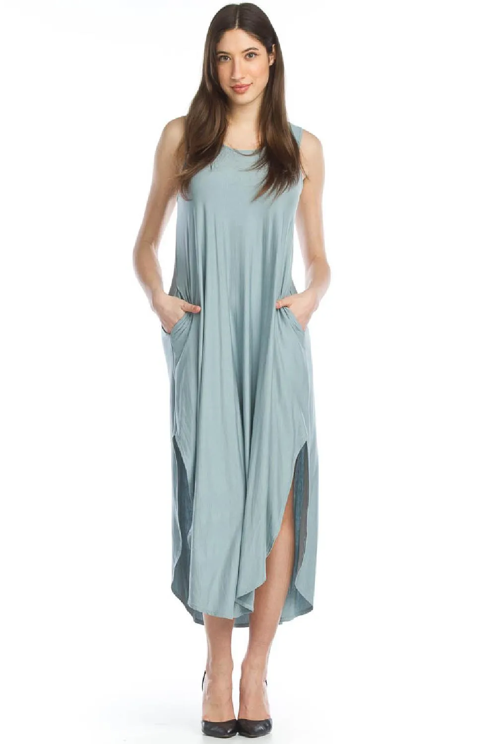 Papillon Soft Stretch Maxi Dress with Crossback & Pockets, Lagoon (PD-12663)
