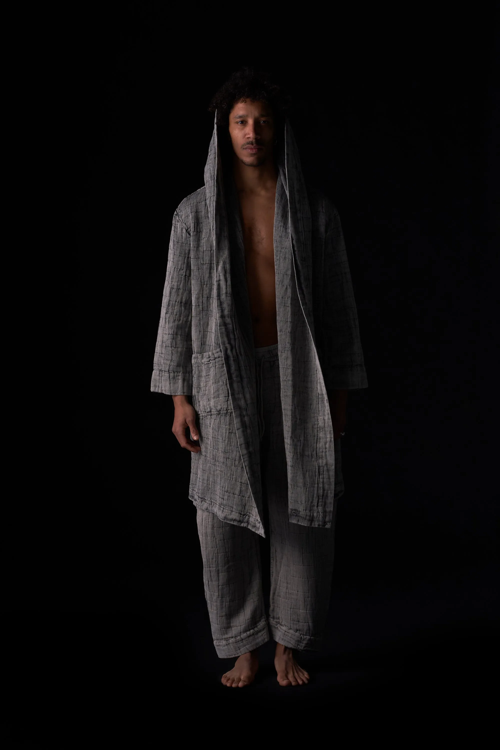 Patch Jacquard Hooded Home Coat Sandstone