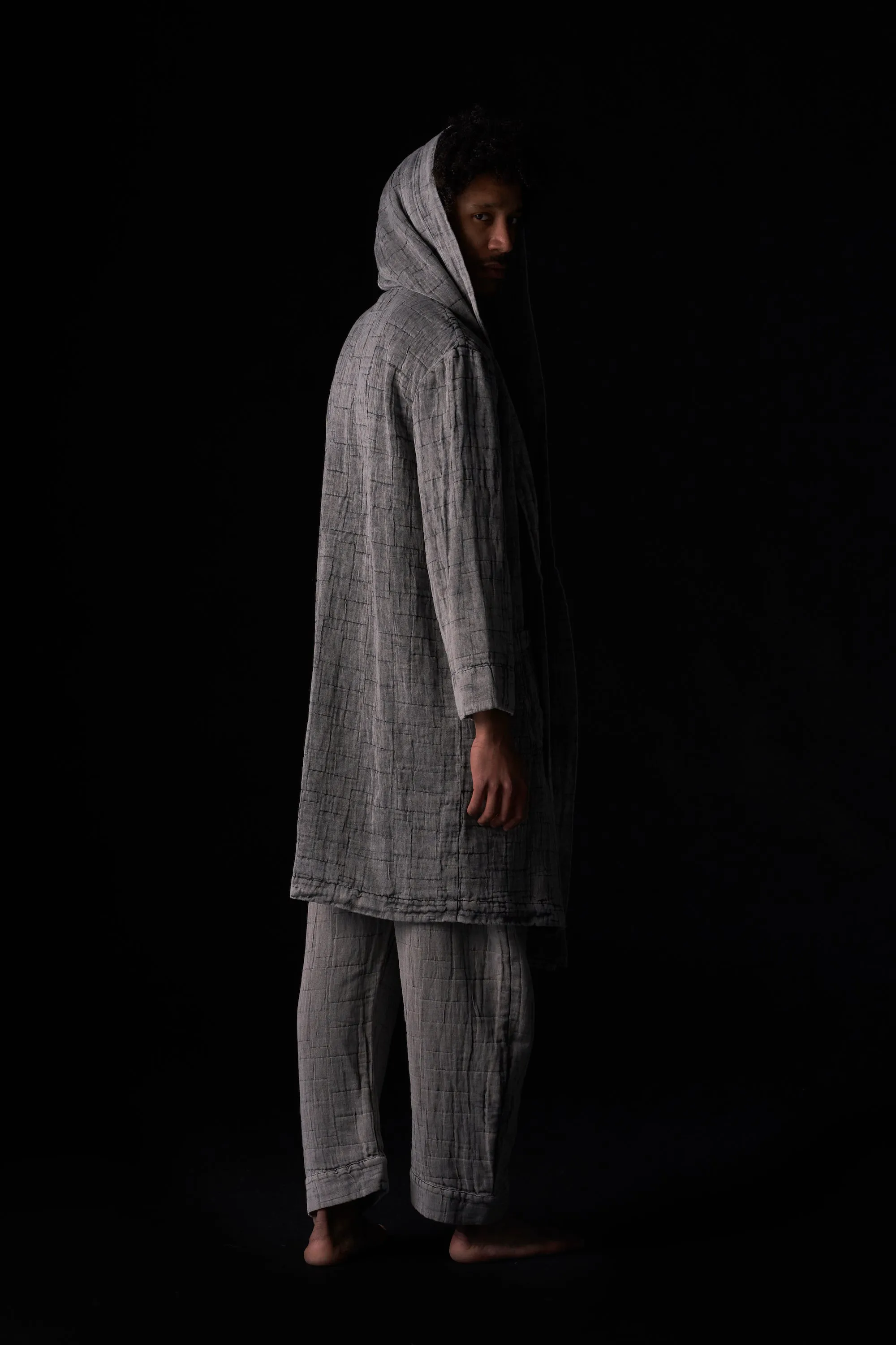 Patch Jacquard Hooded Home Coat Sandstone