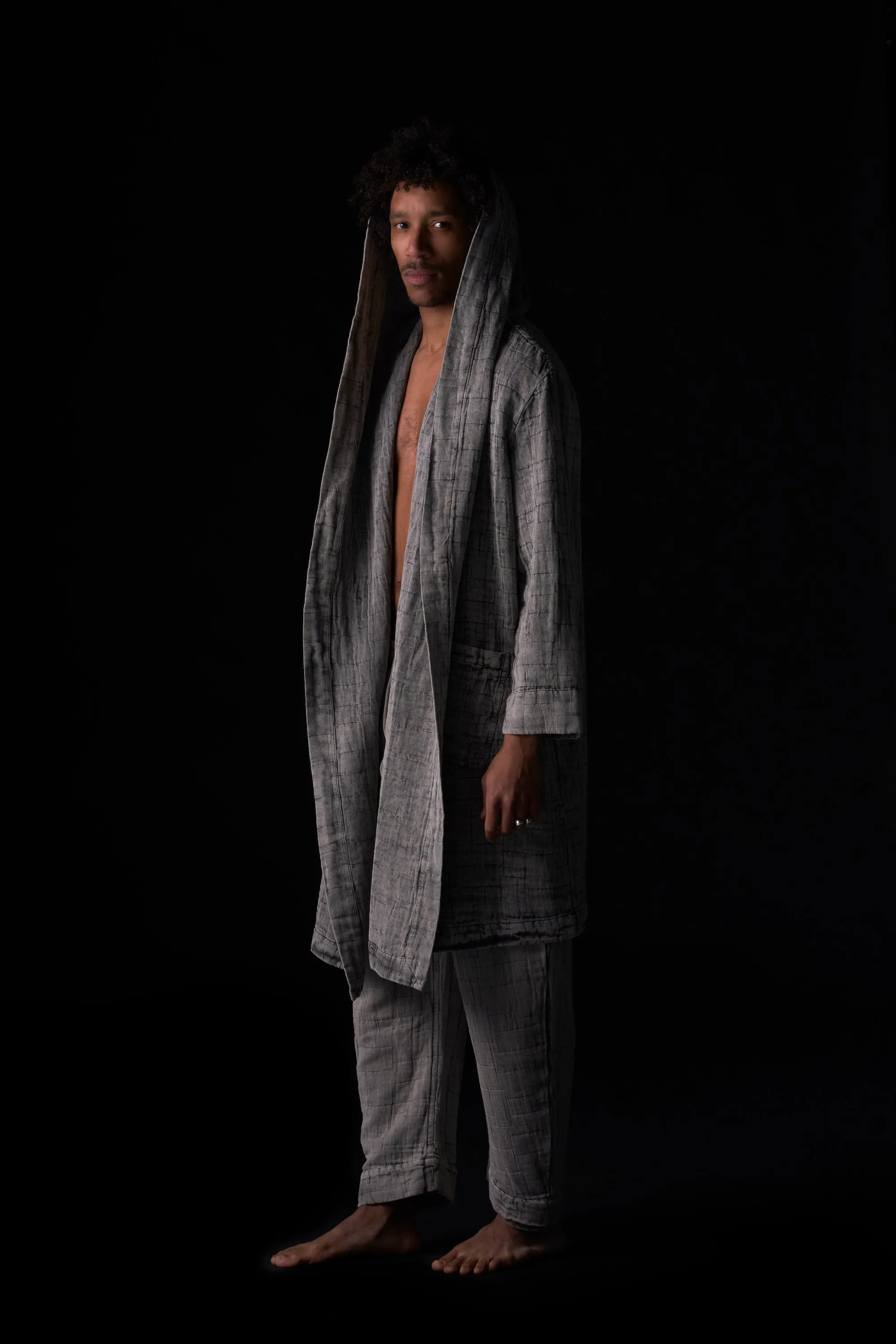 Patch Jacquard Hooded Home Coat Sandstone