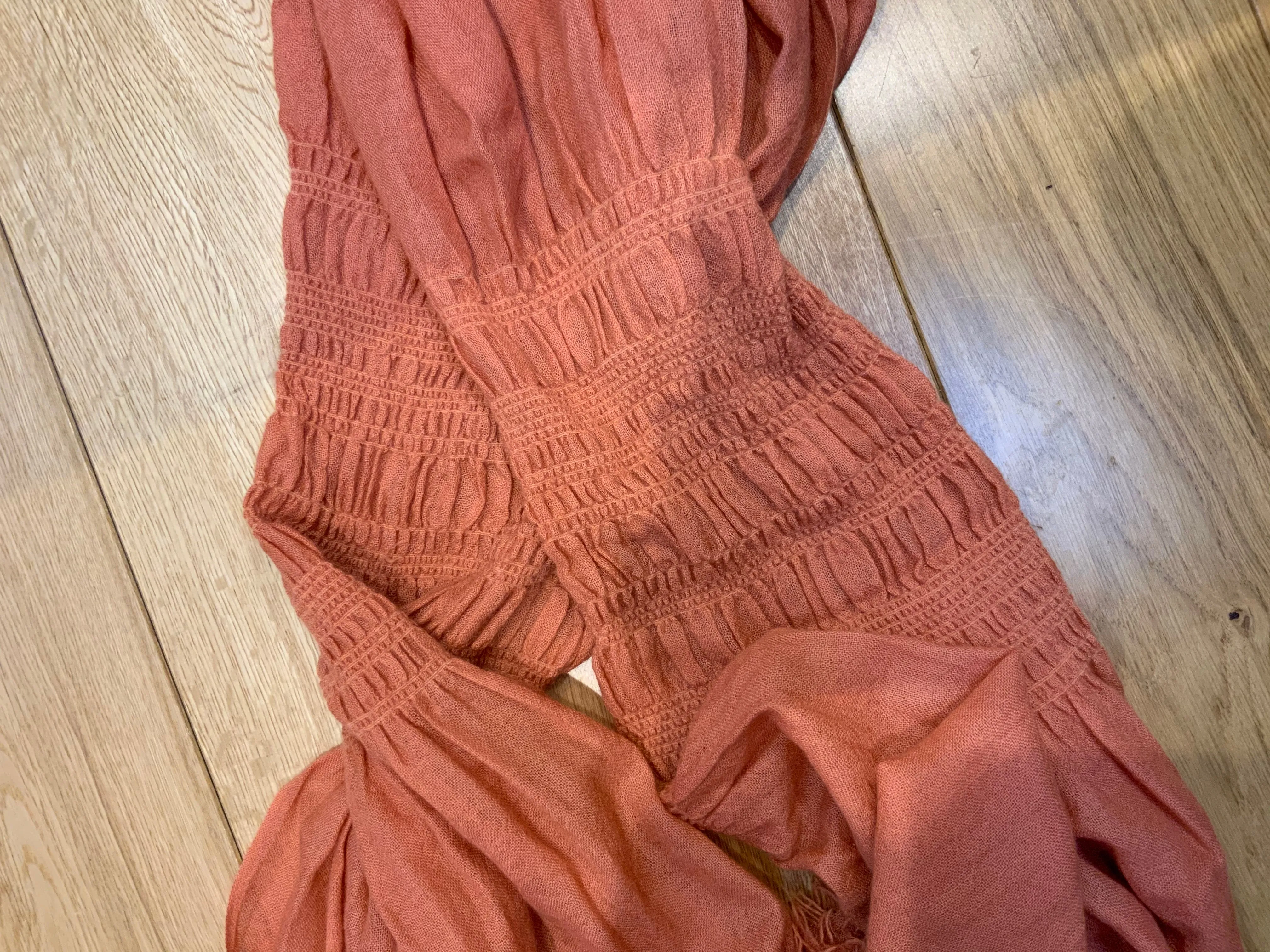 Peach thin knit wool scarf fringe trim scarf shawl AMAZING ladies