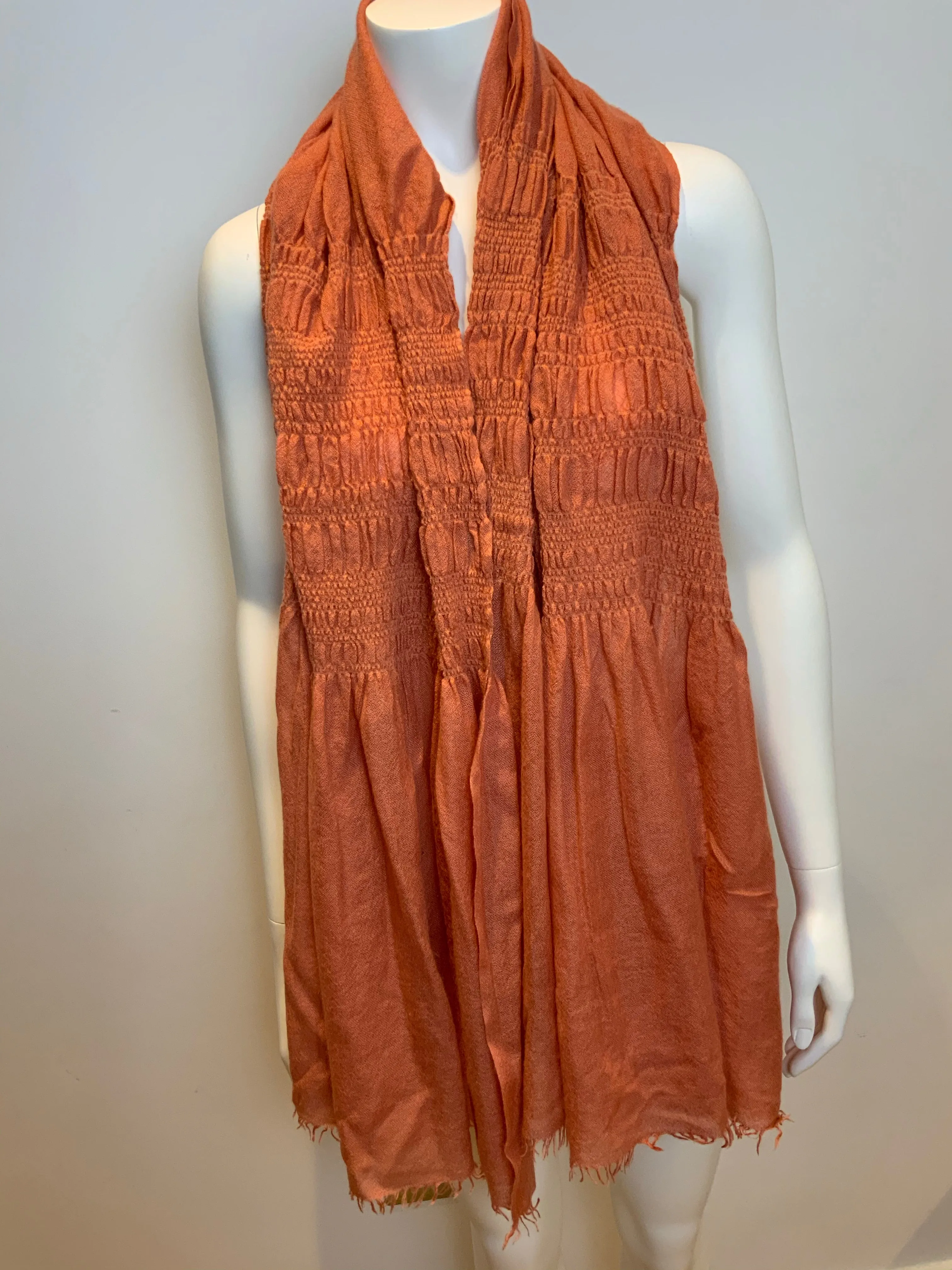 Peach thin knit wool scarf fringe trim scarf shawl AMAZING ladies