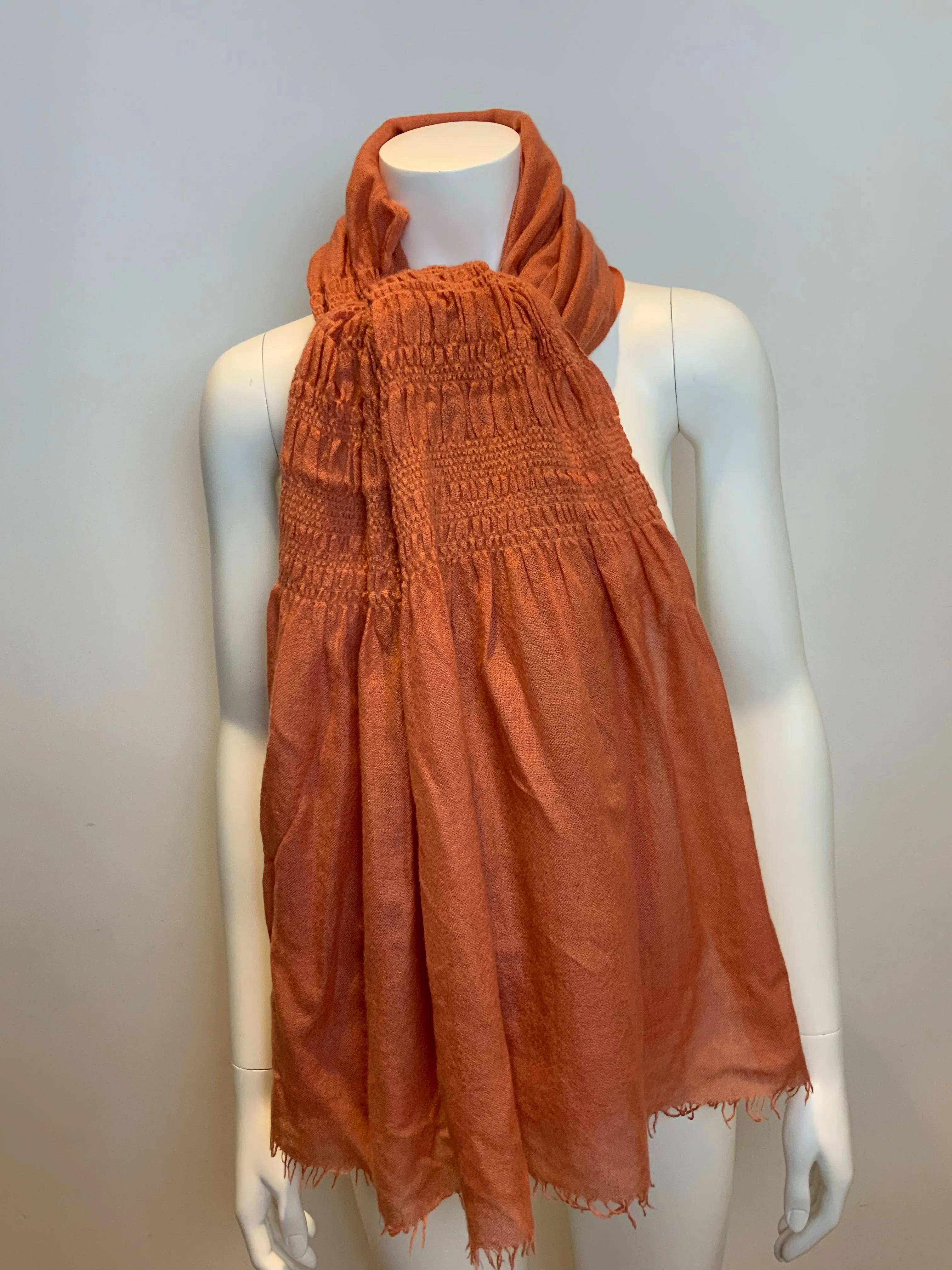 Peach thin knit wool scarf fringe trim scarf shawl AMAZING ladies