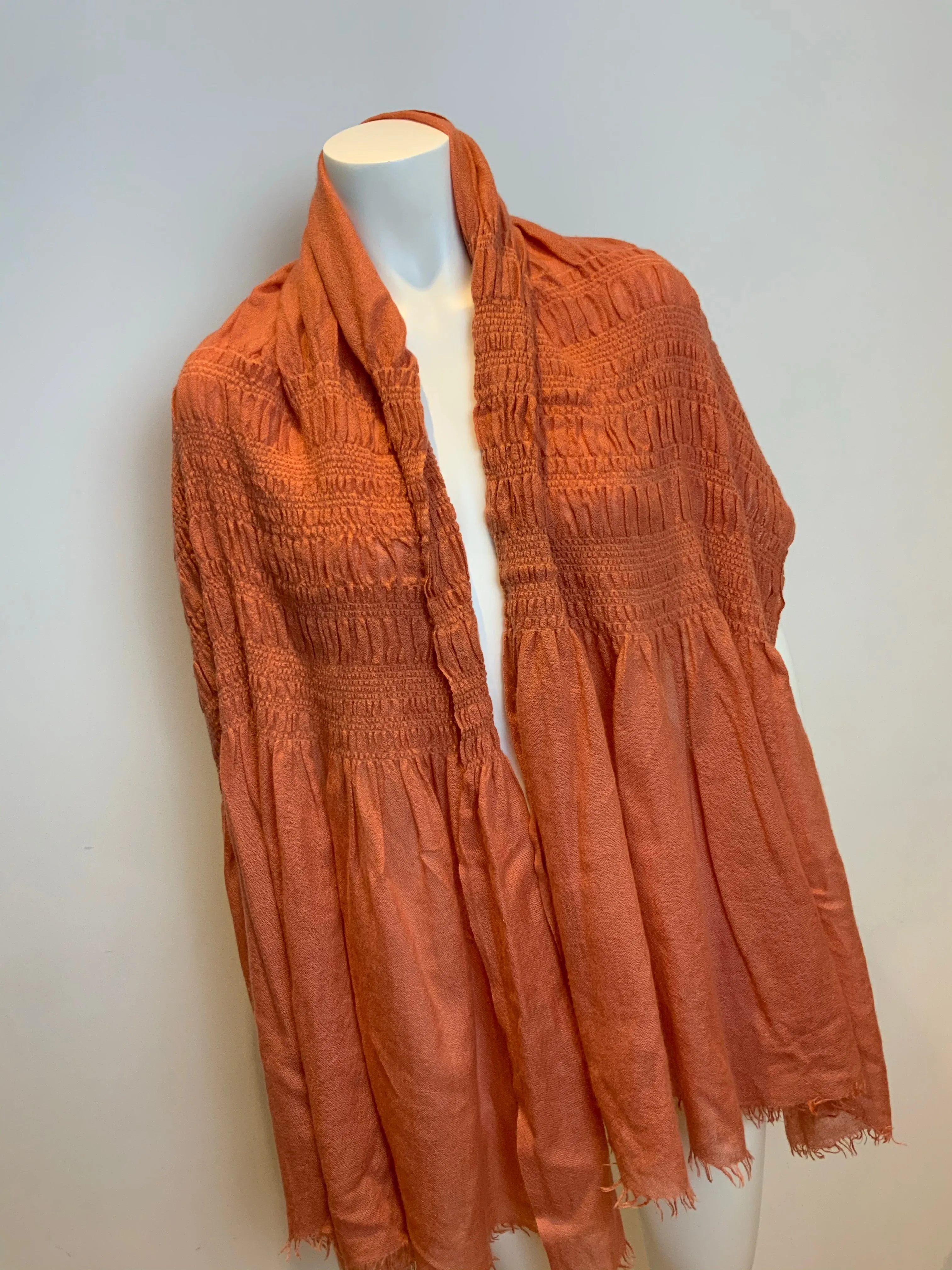 Peach thin knit wool scarf fringe trim scarf shawl AMAZING ladies