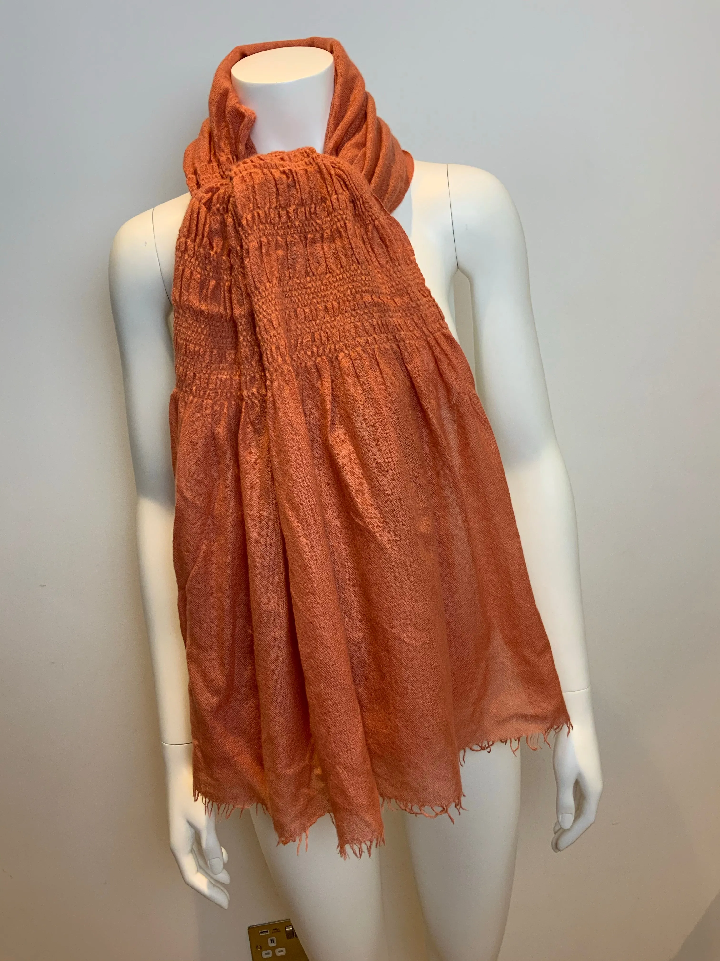 Peach thin knit wool scarf fringe trim scarf shawl AMAZING ladies