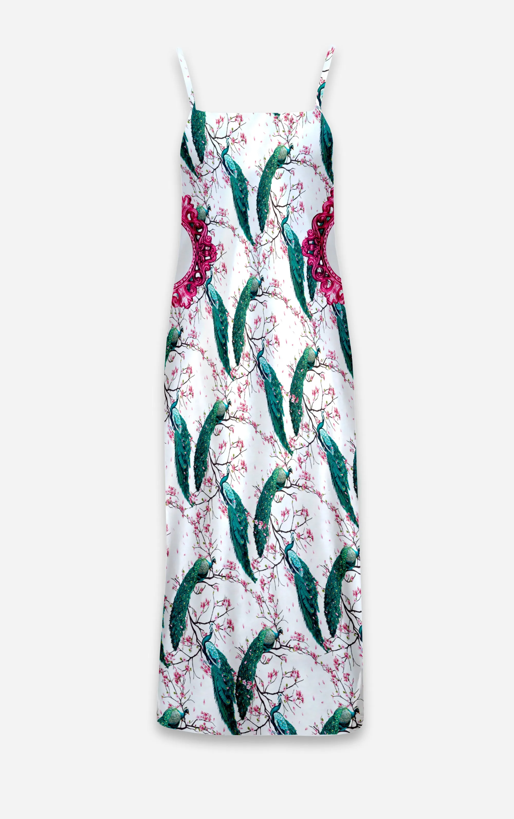 Peacock Ring Master- French Gothic V Neck Slip Dress on White | Le Leanian™