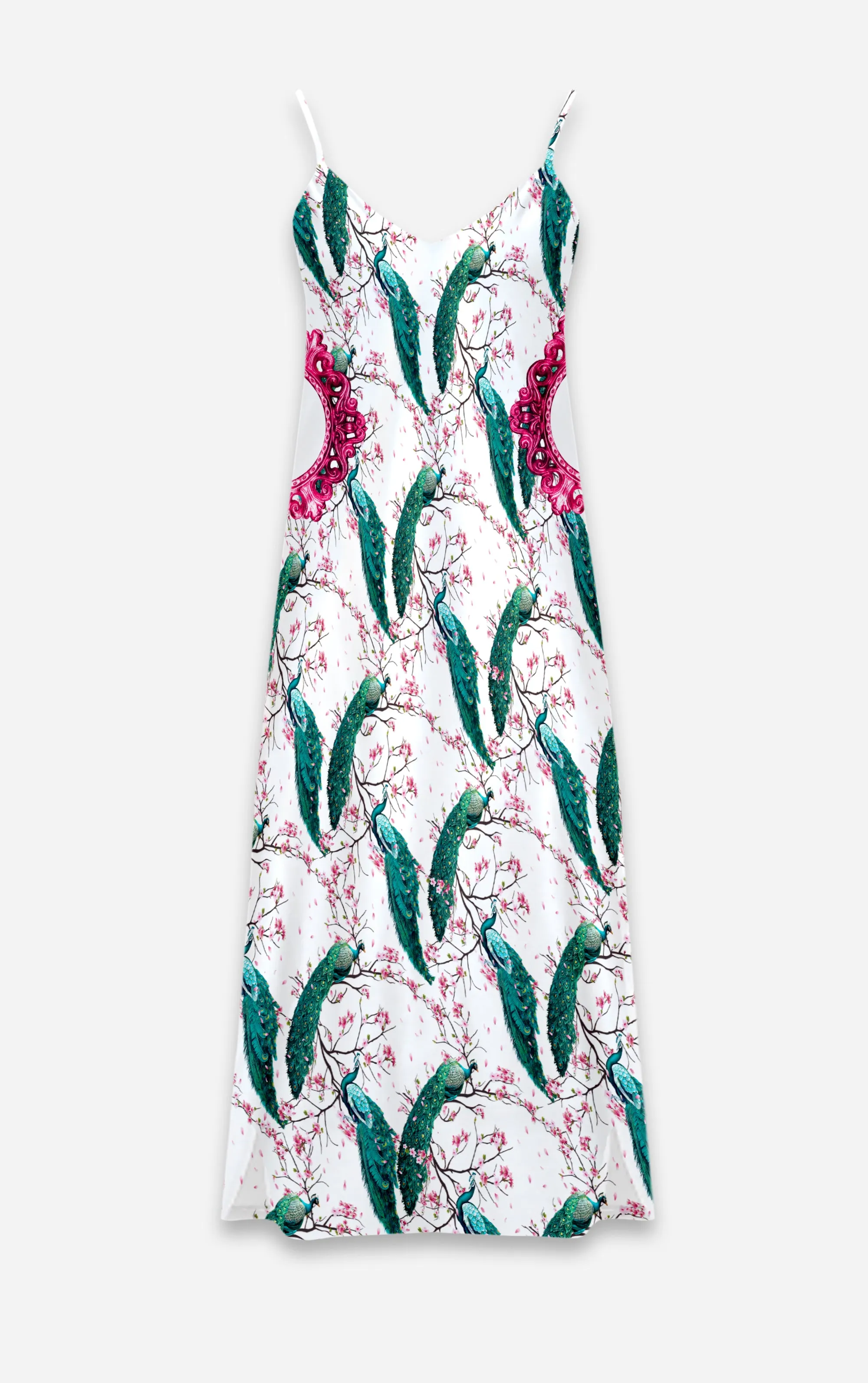 Peacock Ring Master- French Gothic V Neck Slip Dress on White | Le Leanian™