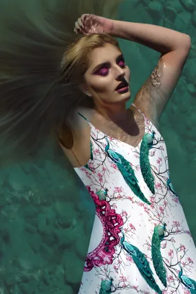 Peacock Ring Master- French Gothic V Neck Slip Dress on White | Le Leanian™