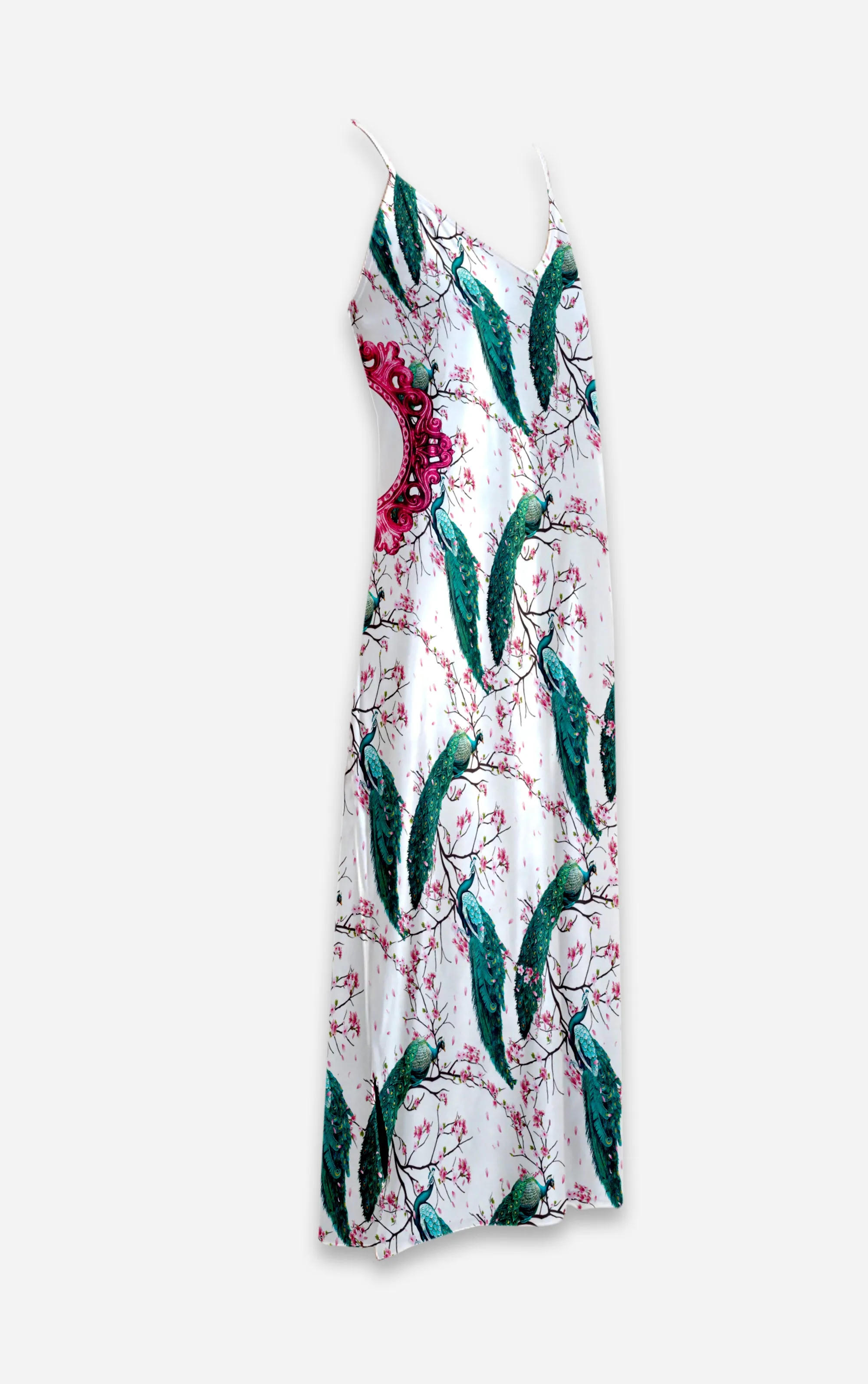 Peacock Ring Master- French Gothic V Neck Slip Dress on White | Le Leanian™