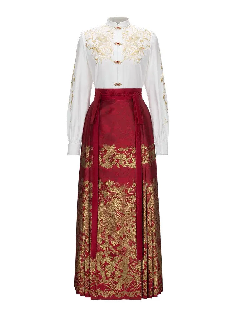 Phoenix Nesting in the Wutong - Red Mamianqun Skirt