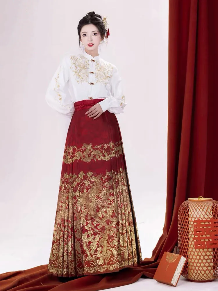 Phoenix Nesting in the Wutong - Red Mamianqun Skirt