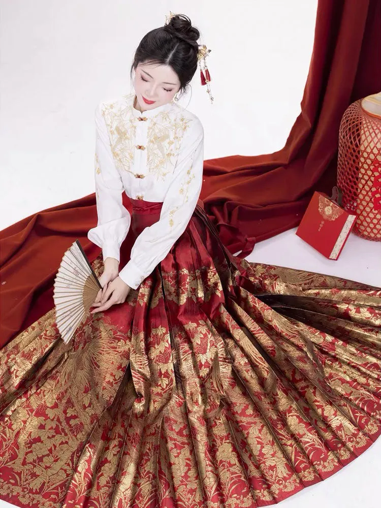 Phoenix Nesting in the Wutong - Red Mamianqun Skirt