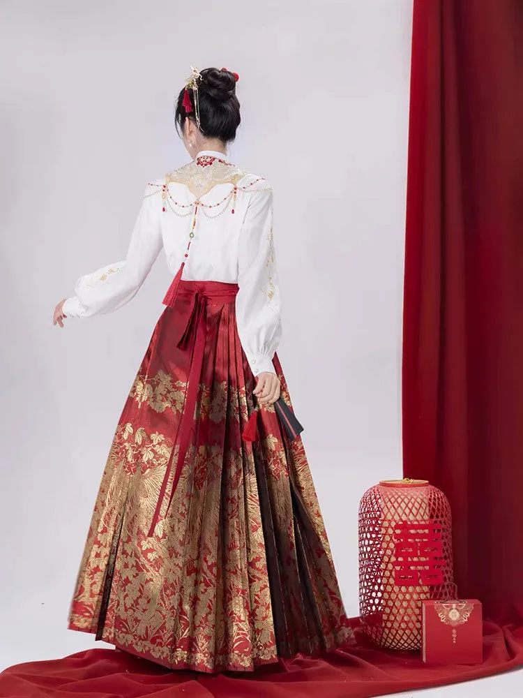 Phoenix Nesting in the Wutong - Red Mamianqun Skirt