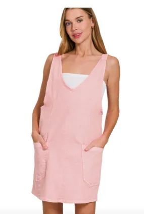 Pink Denim Overall Dress