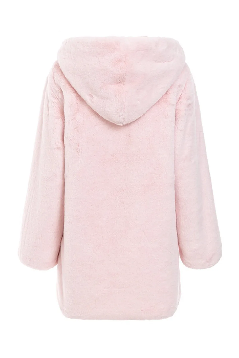 Pink Hooded Faux Fur Midi Shearling Coat