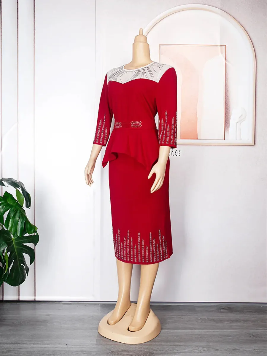 Plus Size African Bodycon Maxi Dress for Women – 3/4 Sleeve Polyester Evening Gown