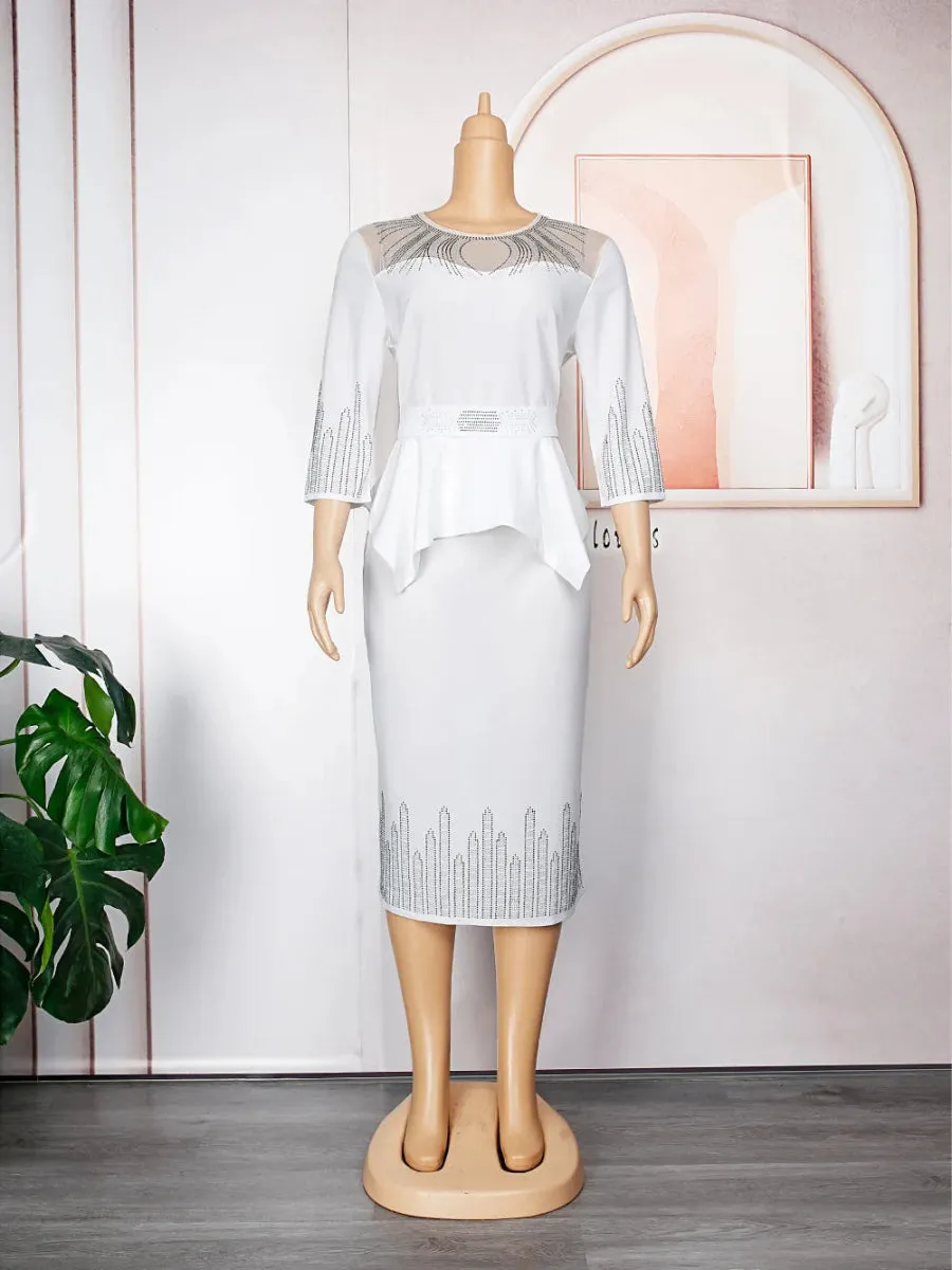 Plus Size African Bodycon Maxi Dress for Women – 3/4 Sleeve Polyester Evening Gown
