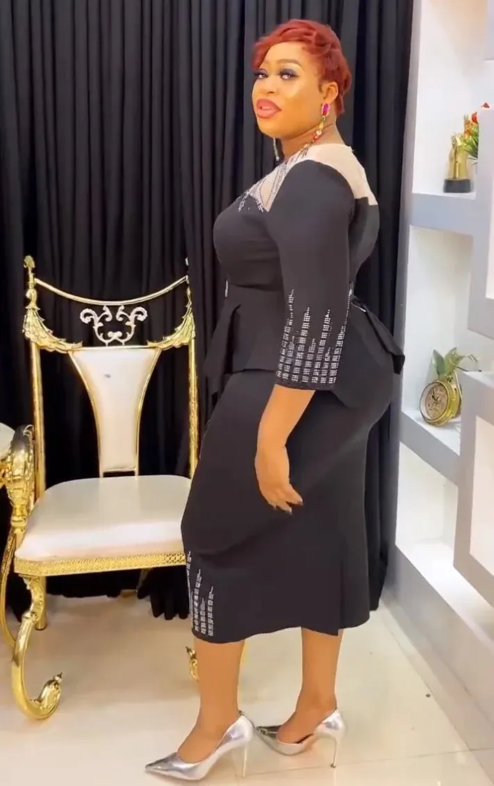 Plus Size African Bodycon Maxi Dress for Women – 3/4 Sleeve Polyester Evening Gown