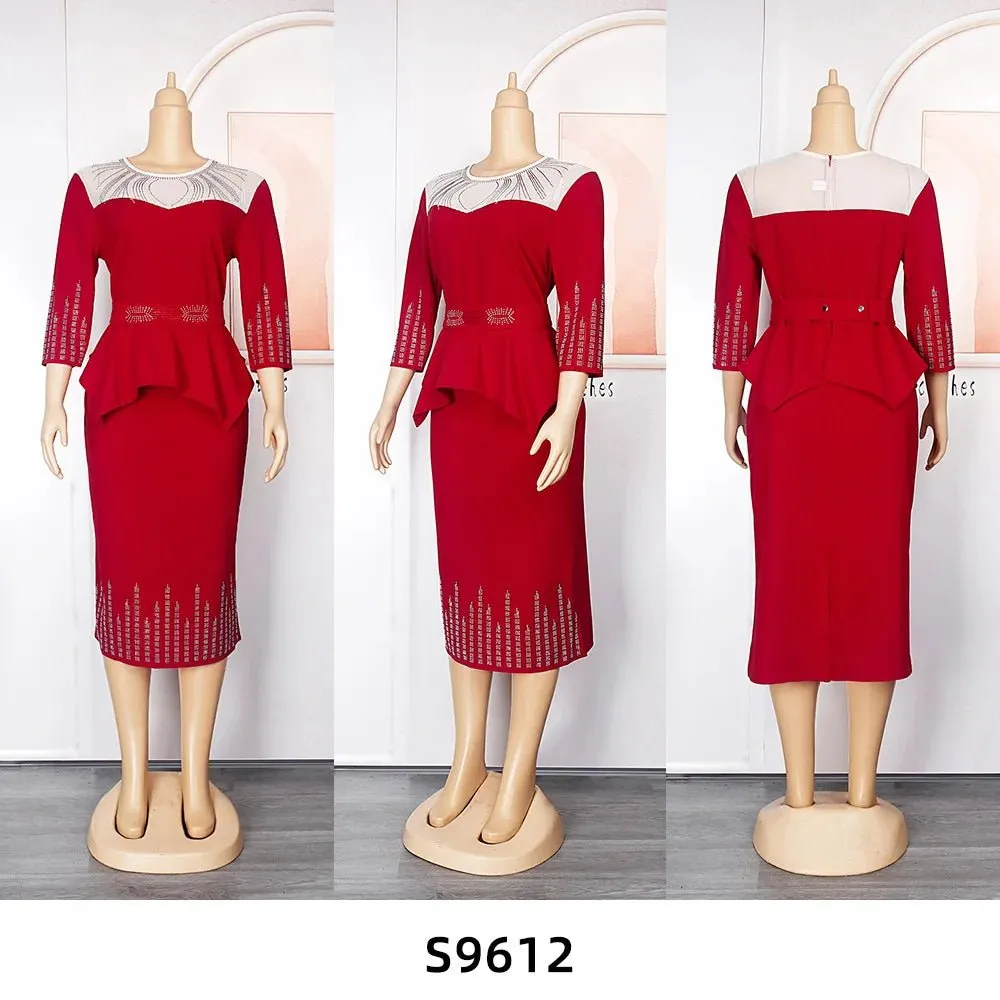 Plus Size African Bodycon Maxi Dress for Women – 3/4 Sleeve Polyester Evening Gown