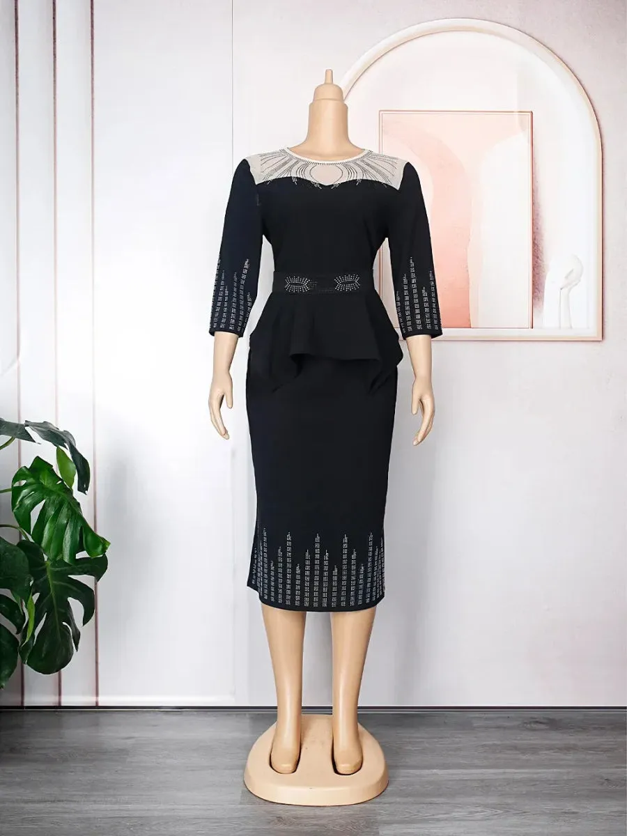 Plus Size African Bodycon Maxi Dress for Women – 3/4 Sleeve Polyester Evening Gown