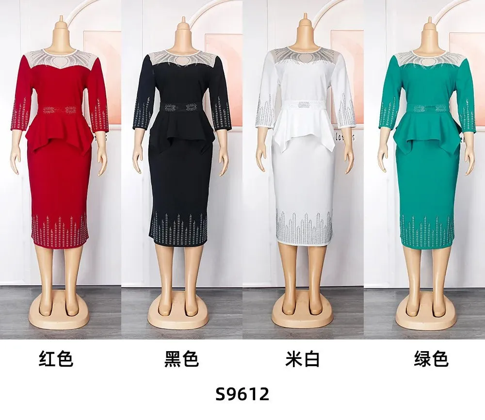 Plus Size African Bodycon Maxi Dress for Women – 3/4 Sleeve Polyester Evening Gown