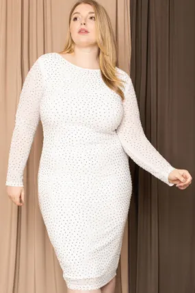 Plus Size Translucent Silver Rhinestone Midi Dress