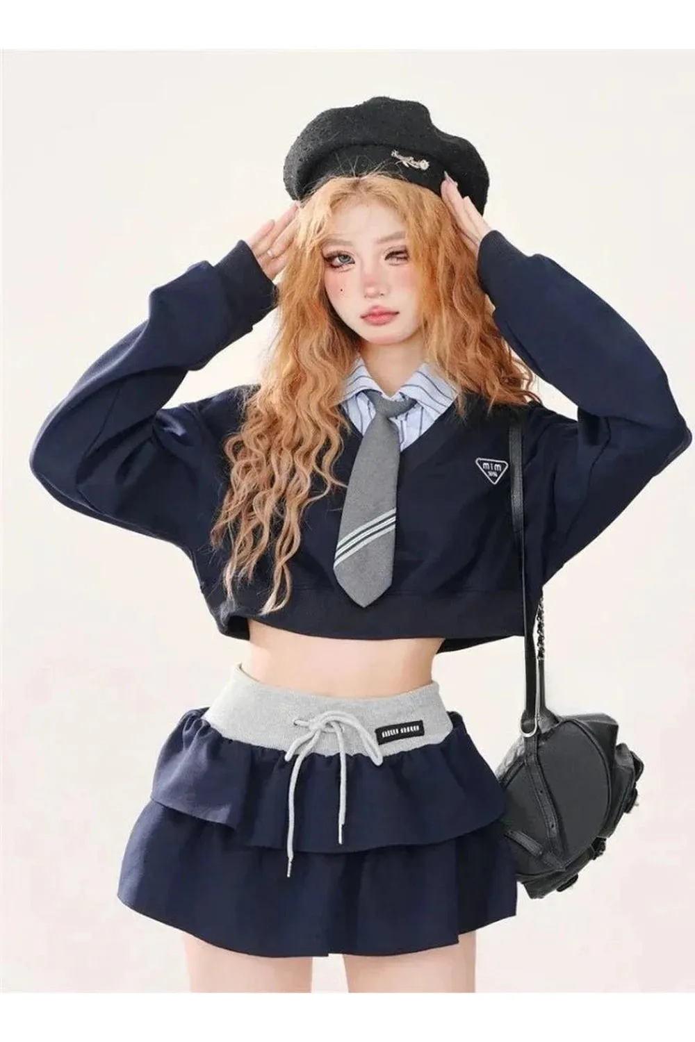 Preppy Layered Ruffle Skirt Set