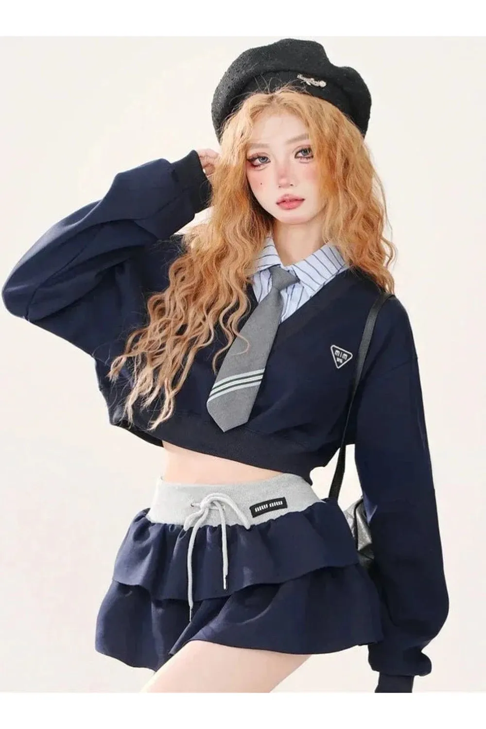 Preppy Layered Ruffle Skirt Set