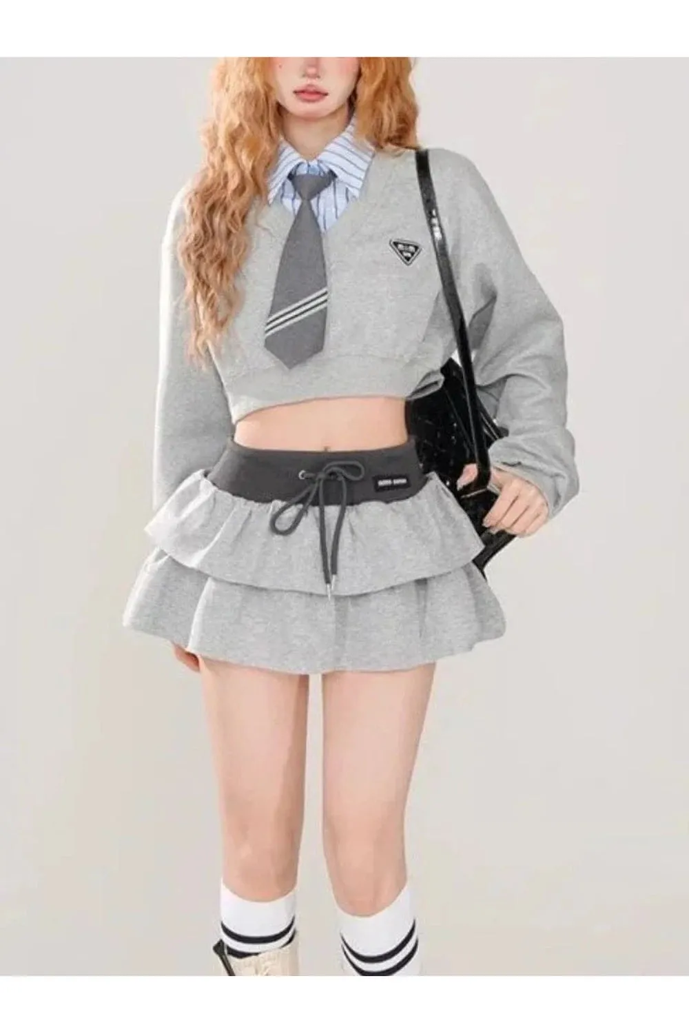 Preppy Layered Ruffle Skirt Set