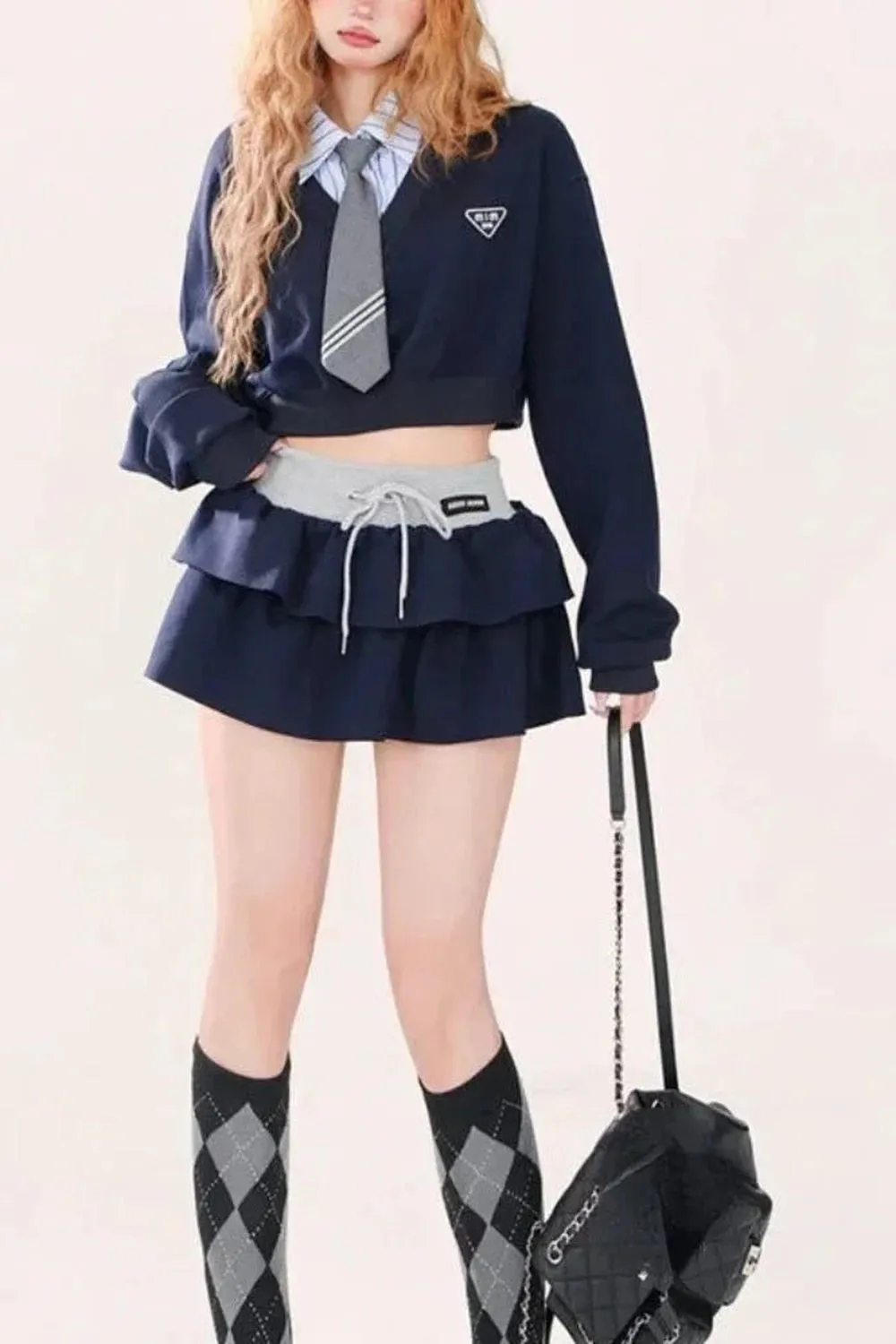 Preppy Layered Ruffle Skirt Set
