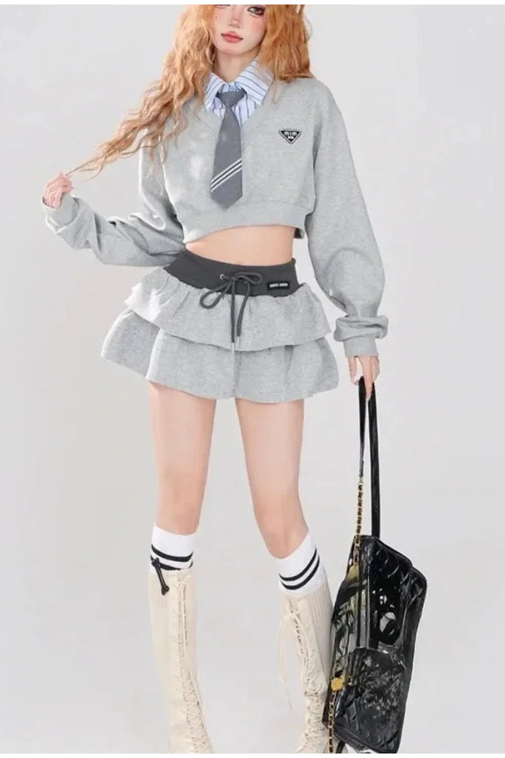 Preppy Layered Ruffle Skirt Set