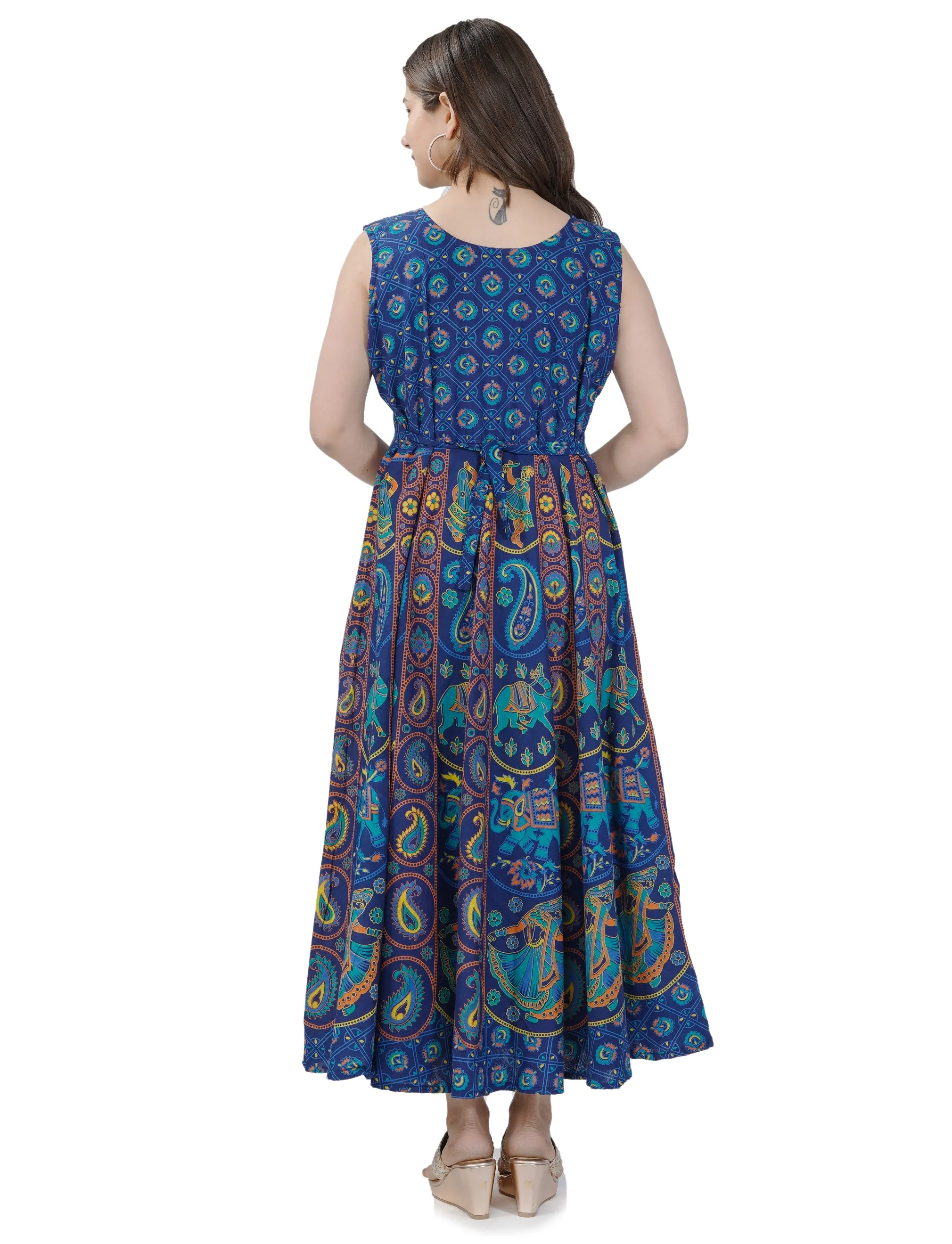 Printed Women Cotton Maternity Semi-Stitched Fabric Maxi Dress -Free Size