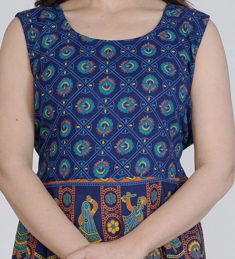 Printed Women Cotton Maternity Semi-Stitched Fabric Maxi Dress -Free Size
