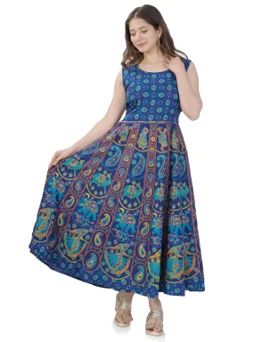 Printed Women Cotton Maternity Semi-Stitched Fabric Maxi Dress -Free Size