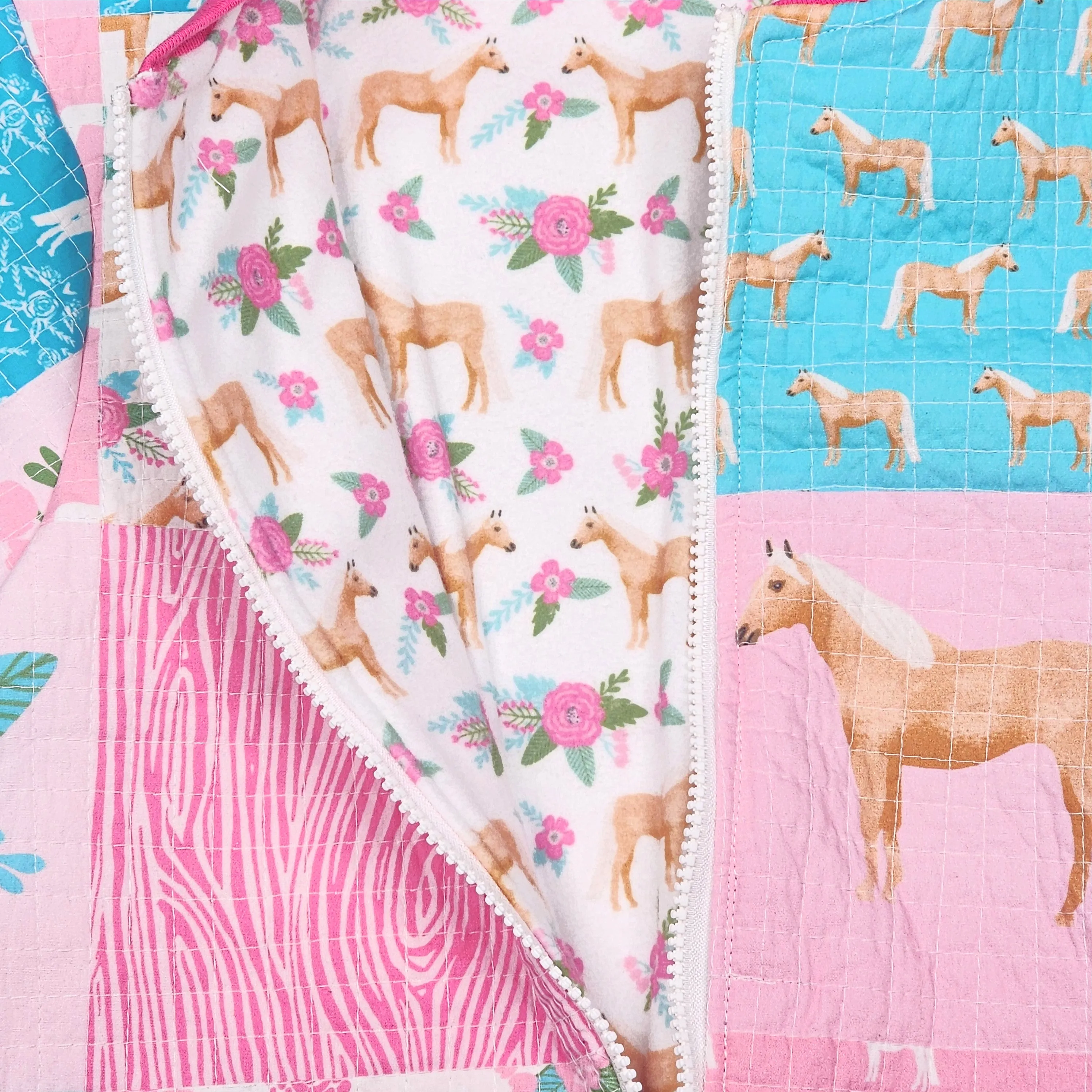 Quilted Reversible Horse Print Bomber Jacket