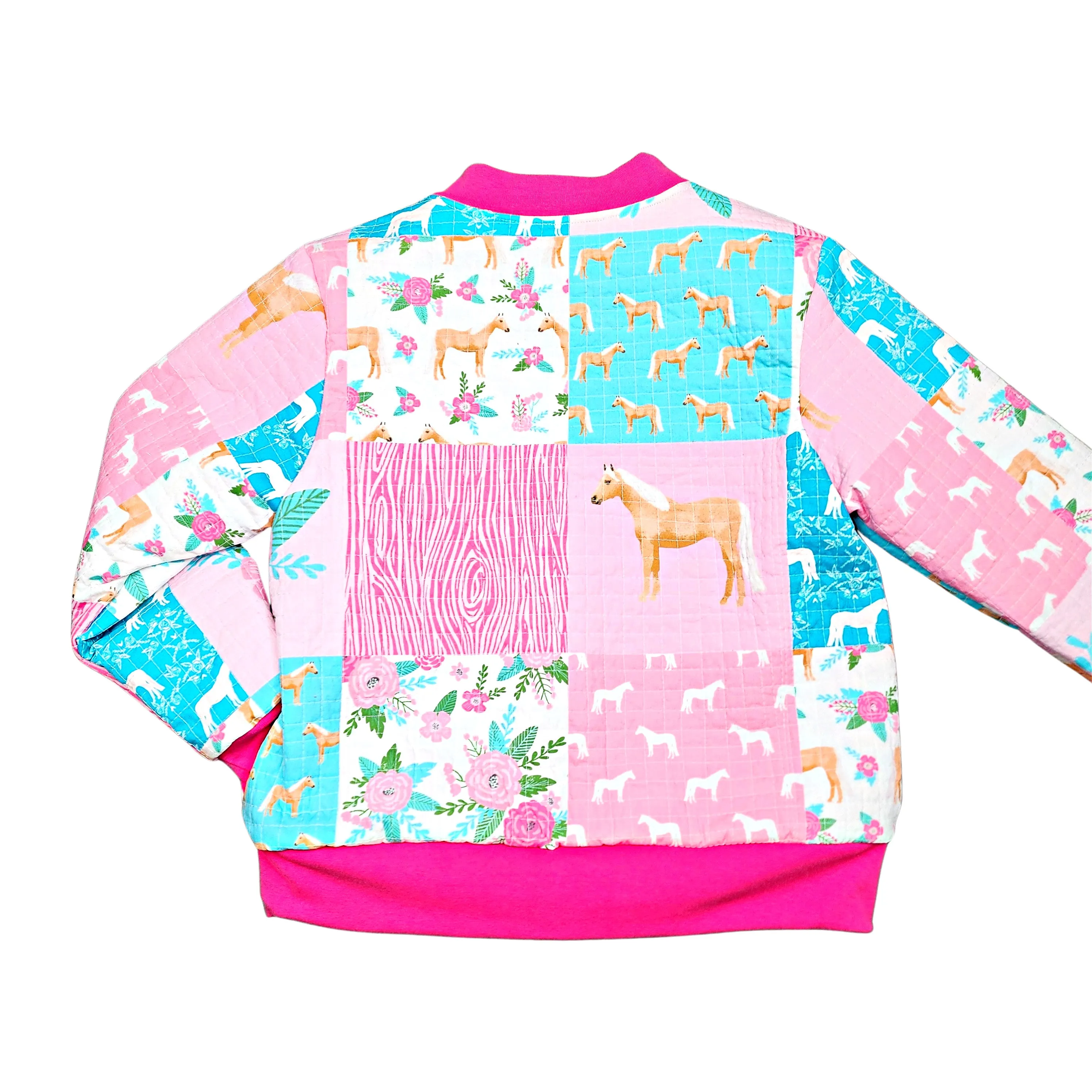 Quilted Reversible Horse Print Bomber Jacket