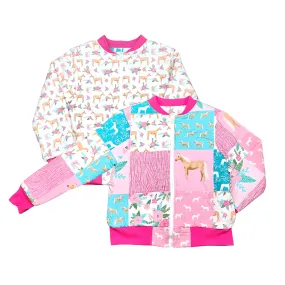 Quilted Reversible Horse Print Bomber Jacket